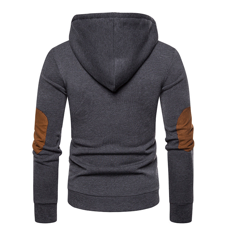 Men'S Suede Color Matching Hooded Sweater Jacket