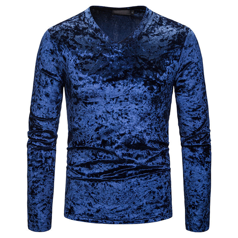 Men'S Diamond Velvet V-Neck Multicolor Long Sleeve Slim T-Shirt