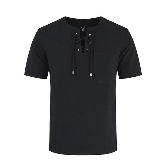 Men'S Cotton And Linen Fashion Solid Color Sports Short-Sleeved T-Shirt