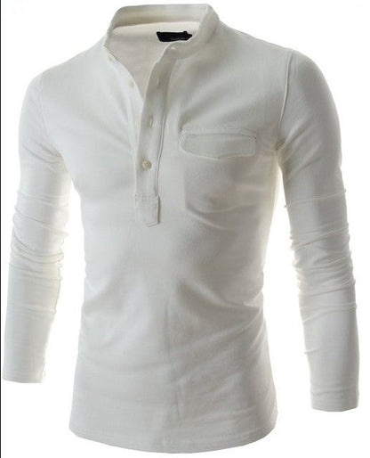 Casual POLO Collar Long Sleeve Pocket T-shirt for Men