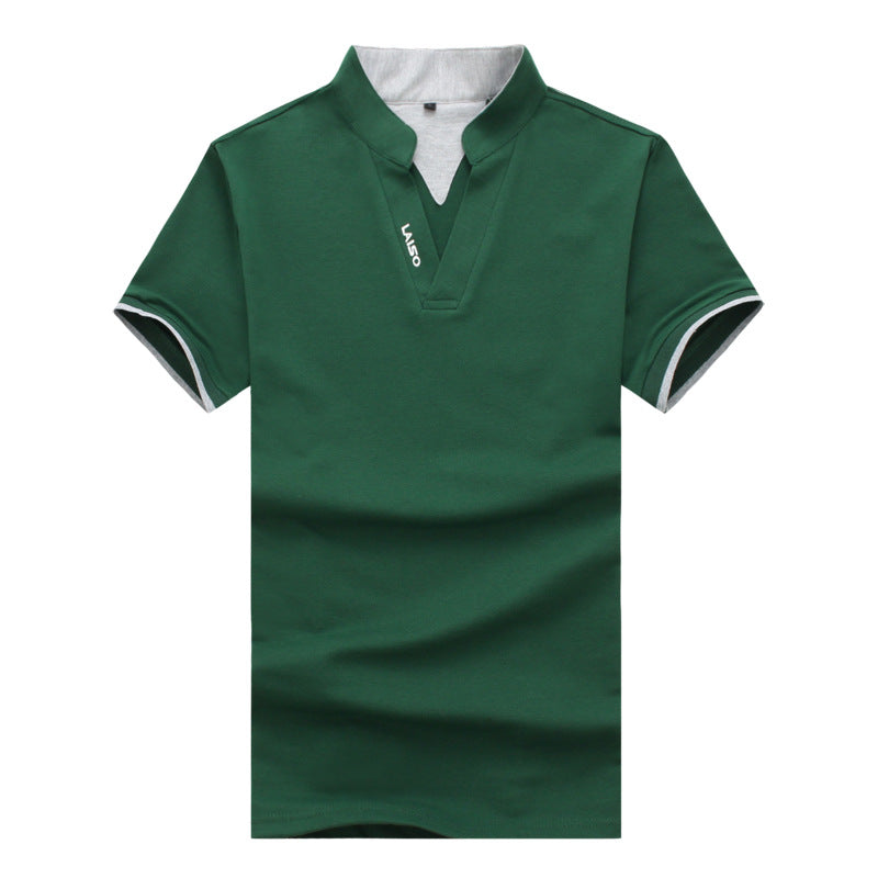 Men'S Stand-Up Collar Embroidered Letters Solid Color Slim Polo Shirt
