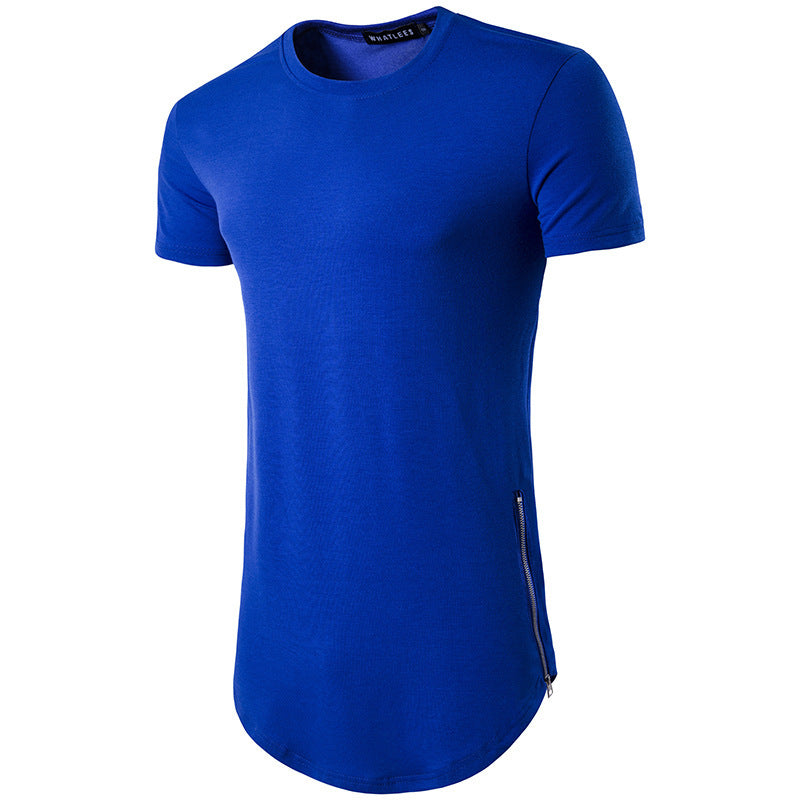Men'S Street Style Double Zipper Long Round Neck T-Shirt