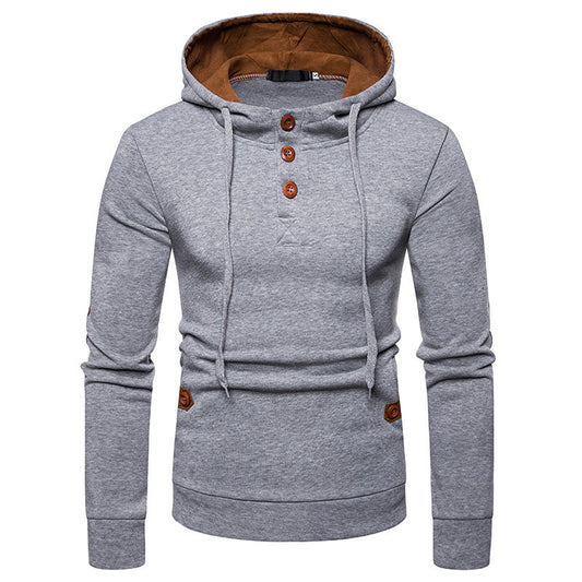 Men'S Suede Color Matching Hooded Sweater Jacket