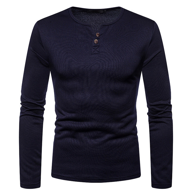 Men'S Plus Velvet Warmth Henry Collar Long Sleeve T-Shirt Bottoming Shirt