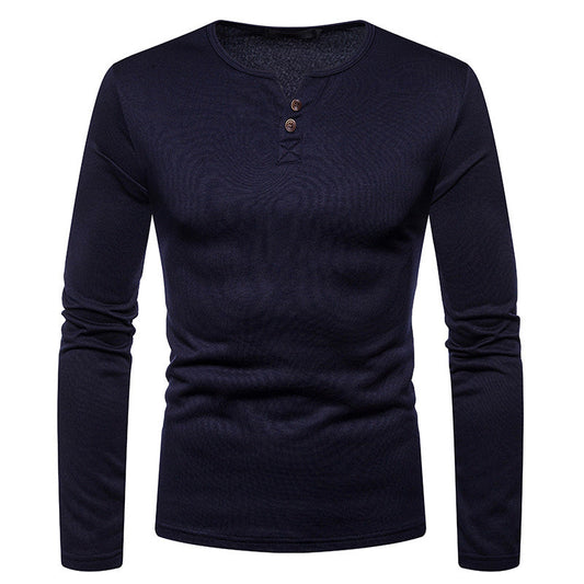 Men'S Plus Velvet Warmth Henry Collar Long Sleeve T-Shirt Bottoming Shirt
