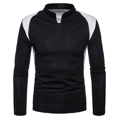 Men'S Irregular Stitching Long-Sleeved Polo Neck T-Shirt