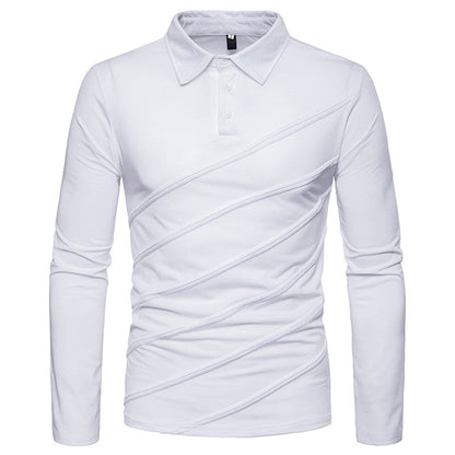 Men'S Stitching Long-Sleeved Plus Size Lapel POLO Shirt
