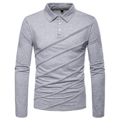 Men'S Stitching Long-Sleeved Plus Size Lapel POLO Shirt